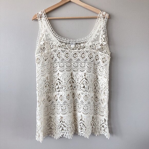 Solitaire knit cream tank top blouse medium - Picture 3 of 15